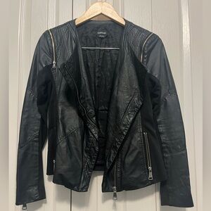 Bebe black faux leather jacket. Zippered front cropped size s